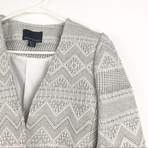 Cynthia Rowley Gray Woven Geometric Tribal Print Open Blazer - Picture 6 of 13